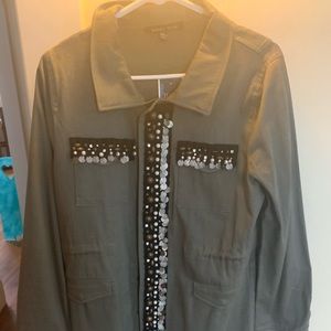 green embellished coat